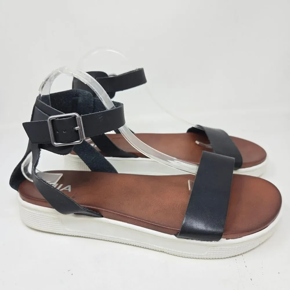 MIA Ellen Platform Black Strqppy Leather Sandals Buckled Ankle Strap Size US10